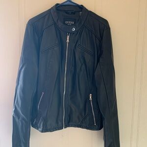 Women Faux Leather Biker Jacket. NEW!!! Guess. Size L. Black.